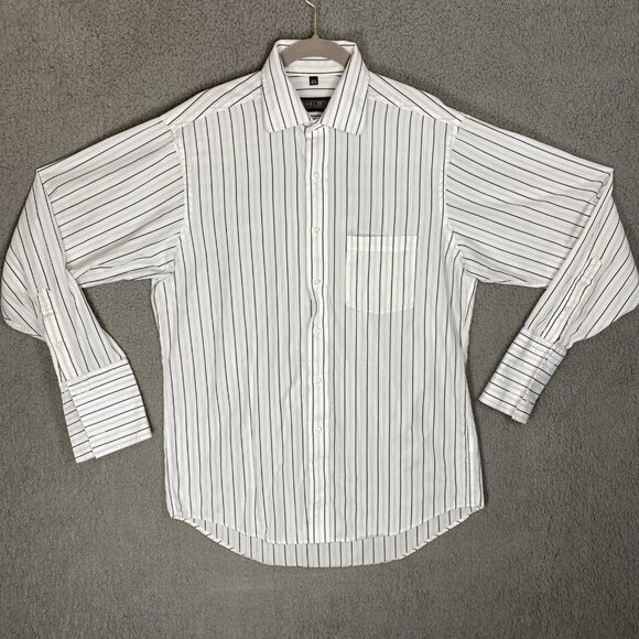 Donald Trump Sig Collection 15.5 34/35 White W/Blk Stripped Shirt French Cuff - Picture 2 of 8
